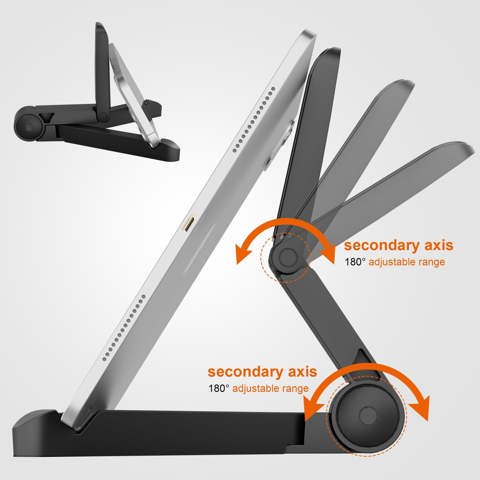 Tablet Stand Holder, Adjustable, Portable, Foldable, Light-Weight, black