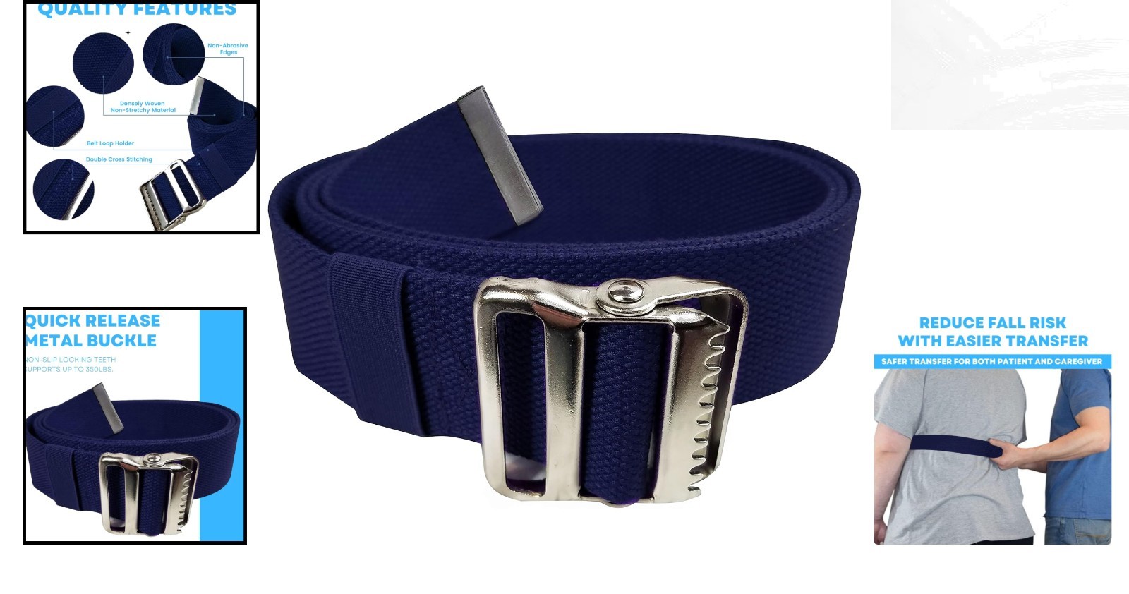 Machine Washable 60-Inch Gait Belt with Elastic Loop - Comfortable Transfer Aid