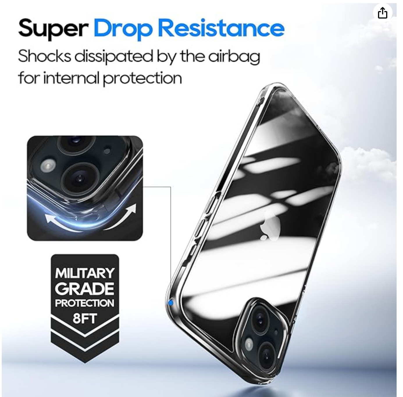 5 in 1 for iPhone 15 Case, with 2 Tempered Glass Screen Protector + 2 Camera Len