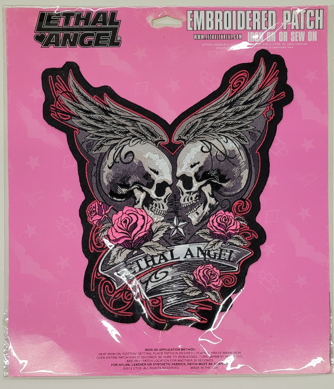 NEW LETHAL THREAT LETHAL ANGEL ROSE SKULLS EMBROIDERED PATCH 9.25"x10.5" LT30208