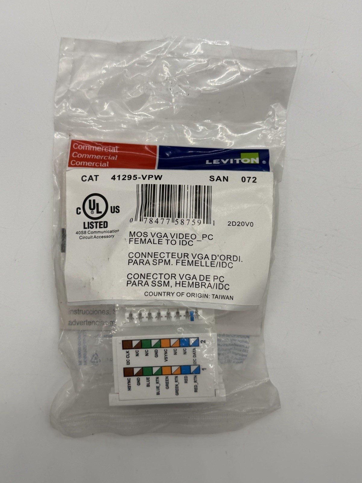 Leviton 41295-VPW VGA MOS Module, 110-Style Termination, White - NEW