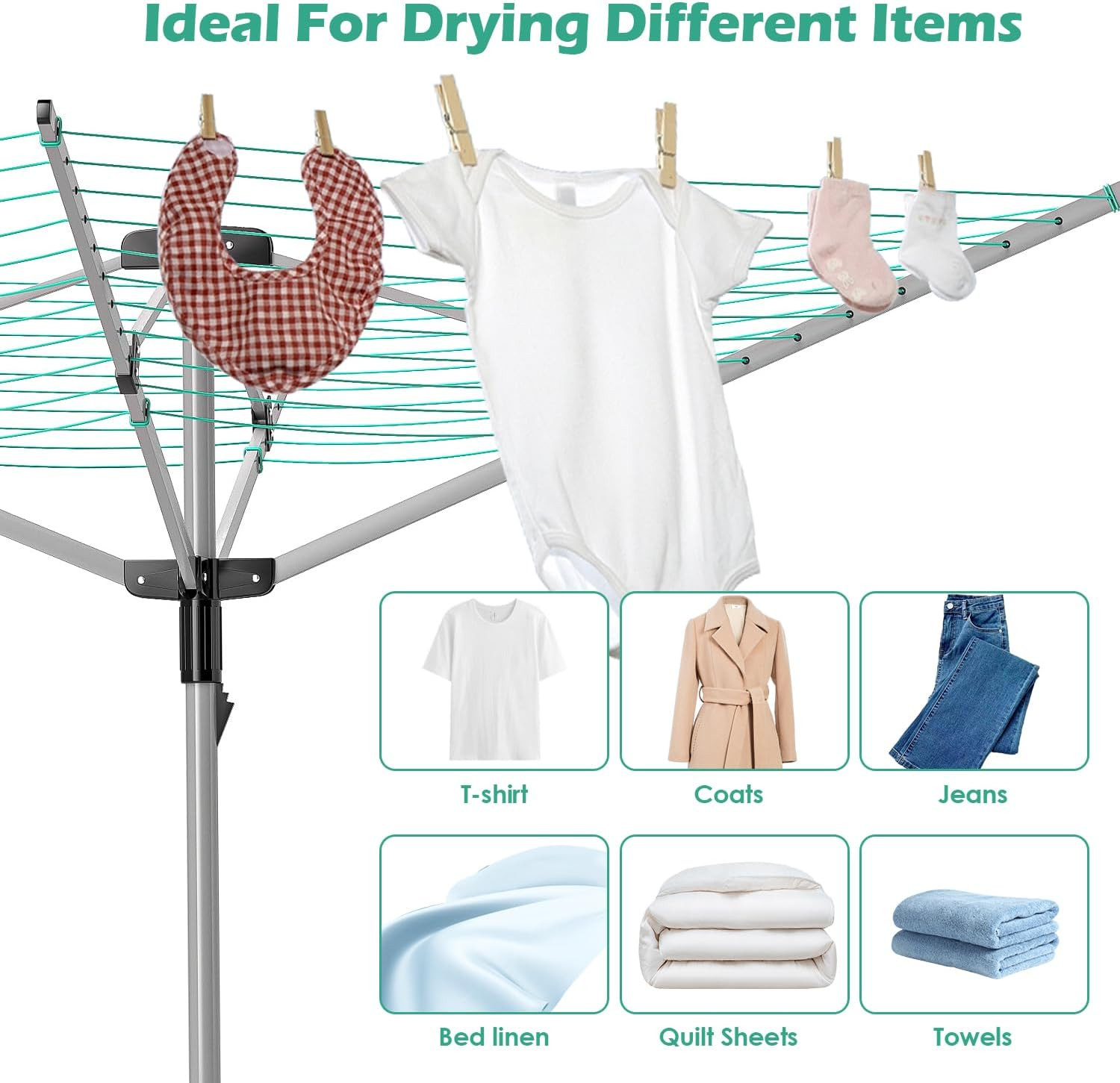 Adjustable Rotary Umbrella Clothesline - 4 Arms, 165 Ft Drying Rack