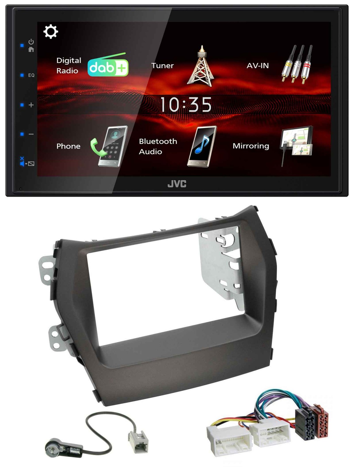 JVC USB Bluetooth MP3 DAB 2DIN Car Stereo For Hyundai Santa Fe 12 Onwards Without Sat Nav