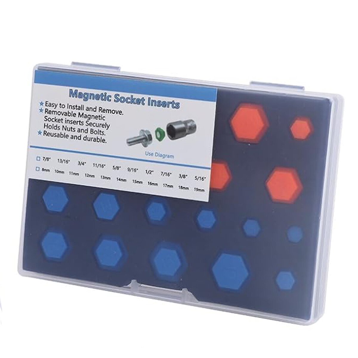 21PCS Magnetic Socket Inserts SAE and Metric 5/16"-7/8" 8-19mm Universal Socket
