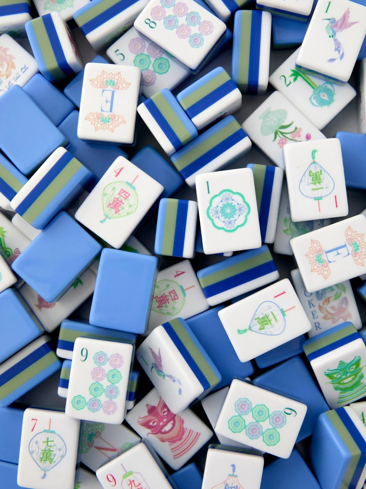 160 American Mahjong Tiles 4-Layer Acrylic Blue Theme Engraved Set fast shipment