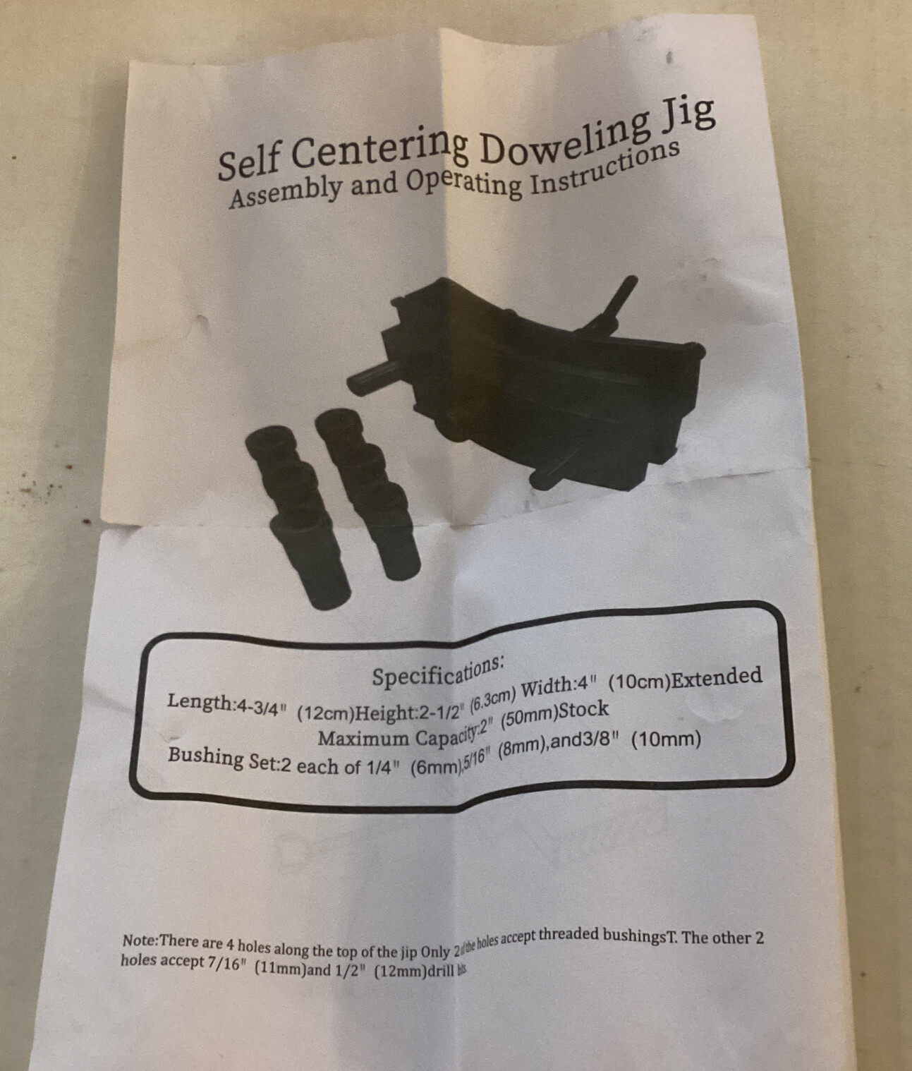 Self-Centering Doweling Jig - Open Box W/ 6 Piece Bushing Set