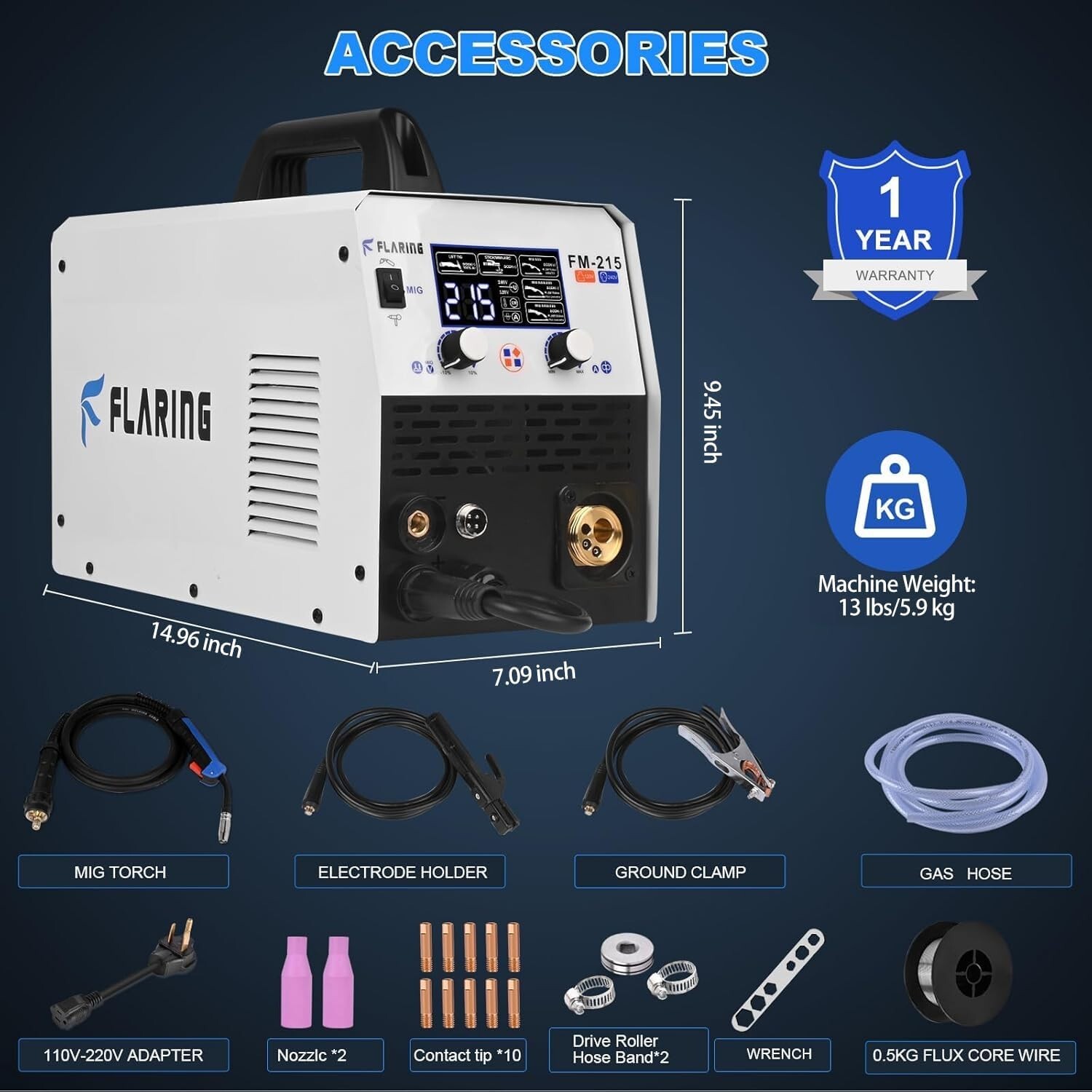 FLARING MIG Welder,215amp 6 IN 1 Welder Machine 120V/240V