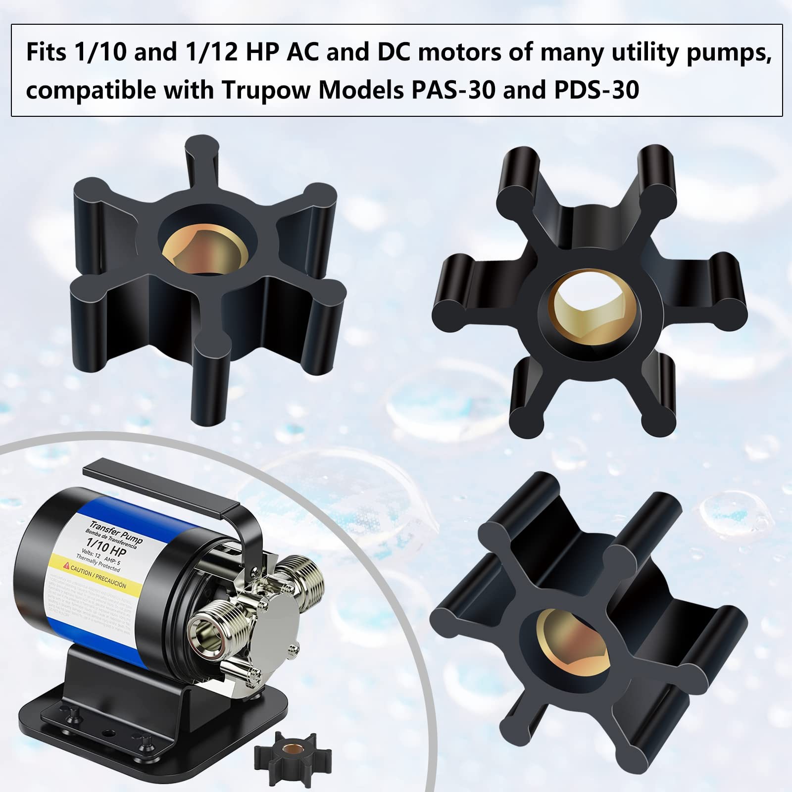 5 Pack Utility Pump Replacement Impeller for Water Small, Brass