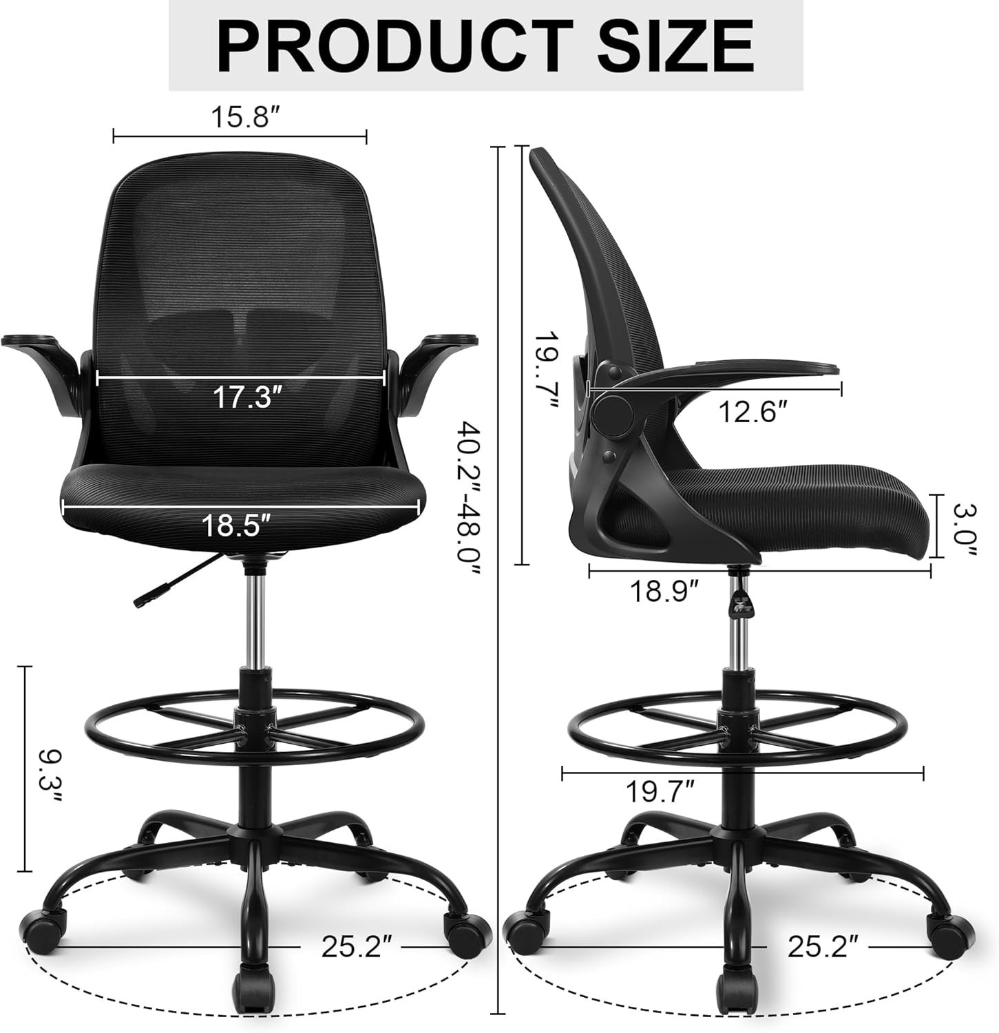 Drafting Chair Tall Office Chair with Flip-up Armrests Executive Ergonomic Co...