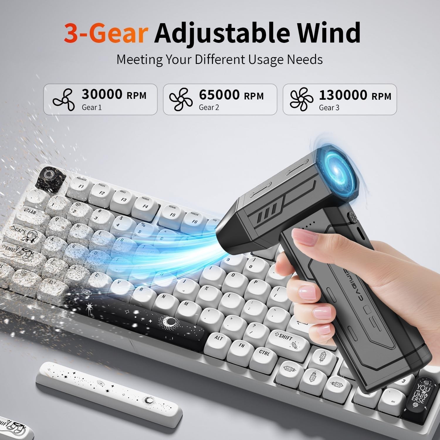 Rechargeable Compressed Air Duster - Handheld 130000RPM Blower for Electronics