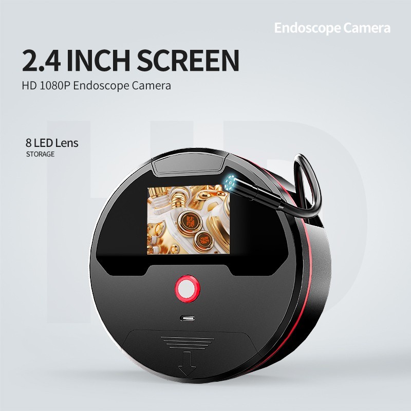 Portable Endoscope Camera 2.4" HD Borescope with 8 LED IP67 Waterproof Probe