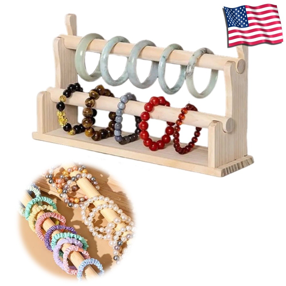 2 Layer Wooden Bracelet Holder Bracelet Display Stand Jewelry Organizer