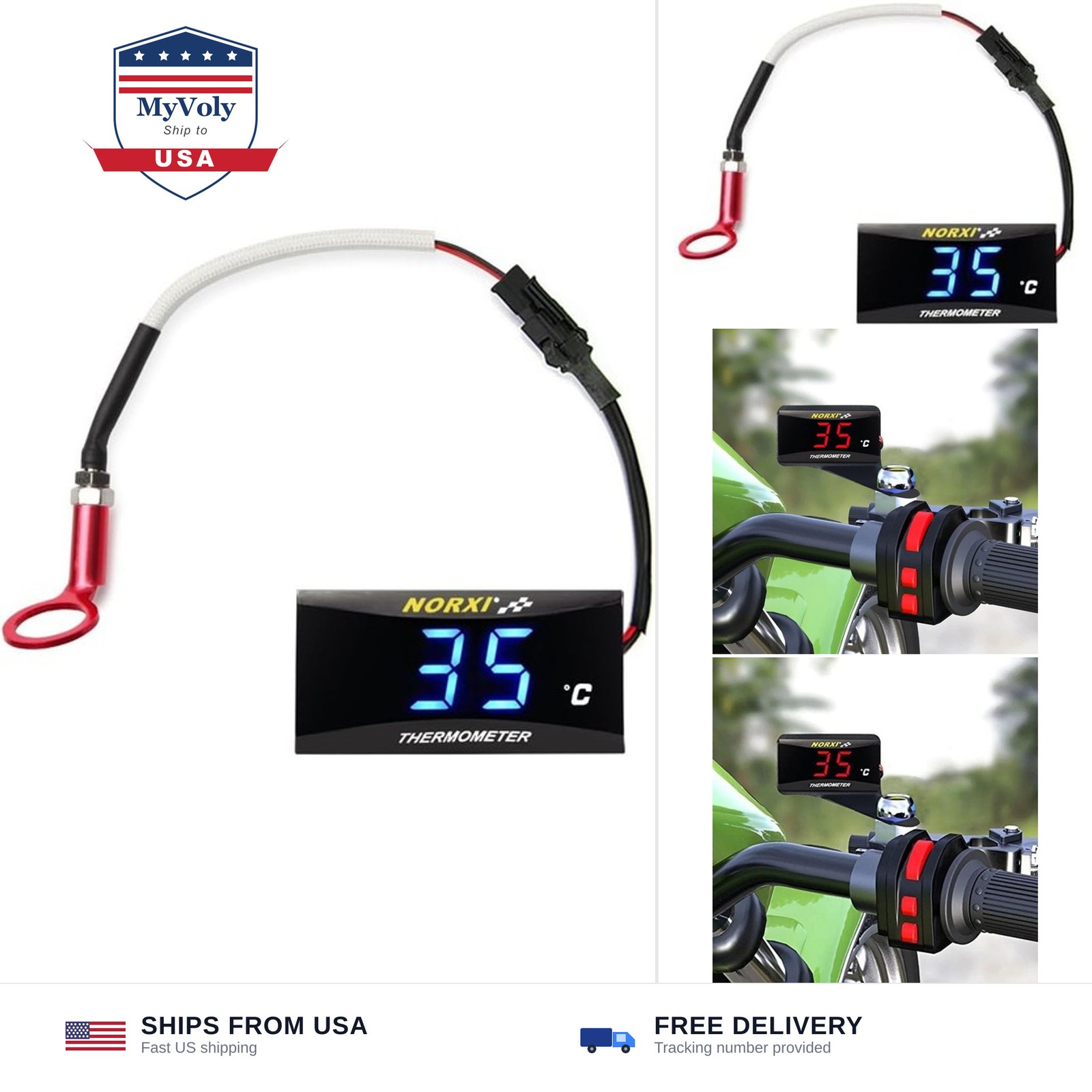 Cylinder Head Temperature Meter Engine Temperature Gauge with 10mm 14mm Probe...