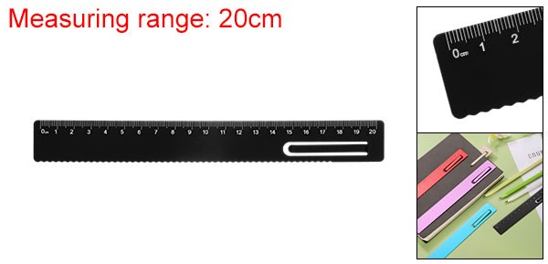 Straight Ruler 20cm Metric Bookmark Clip Ruler Black