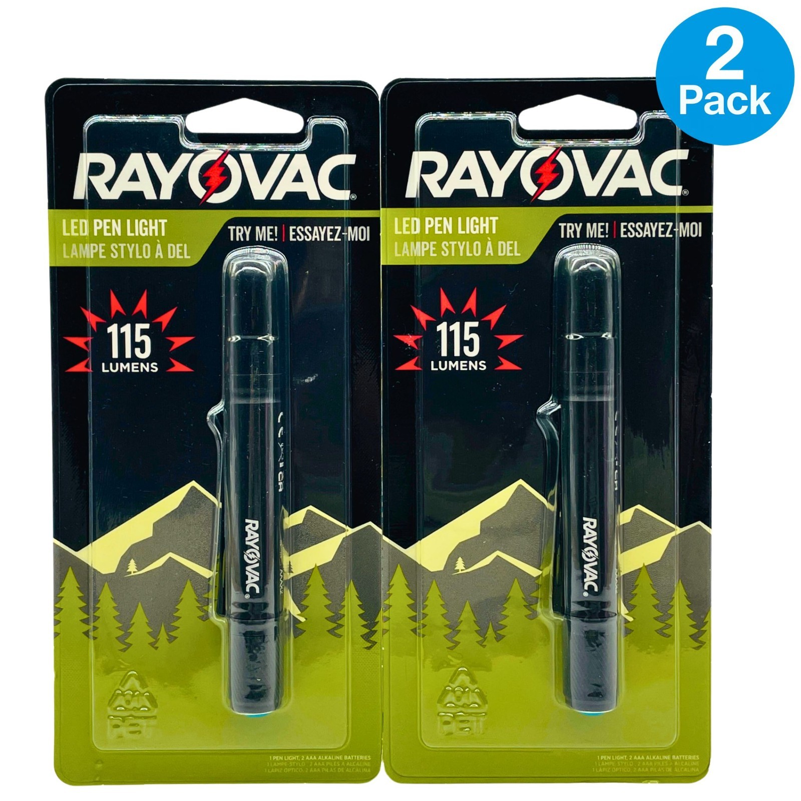 Rayovac LED Pen Light 115 Lumens Pocket Flashlight 2 Pack Batteries Included New