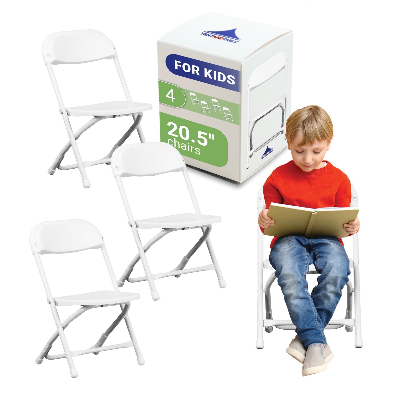 Kids Folding Chairs White Plastic 4 Pack Stackable Kindergarten Preschool Child