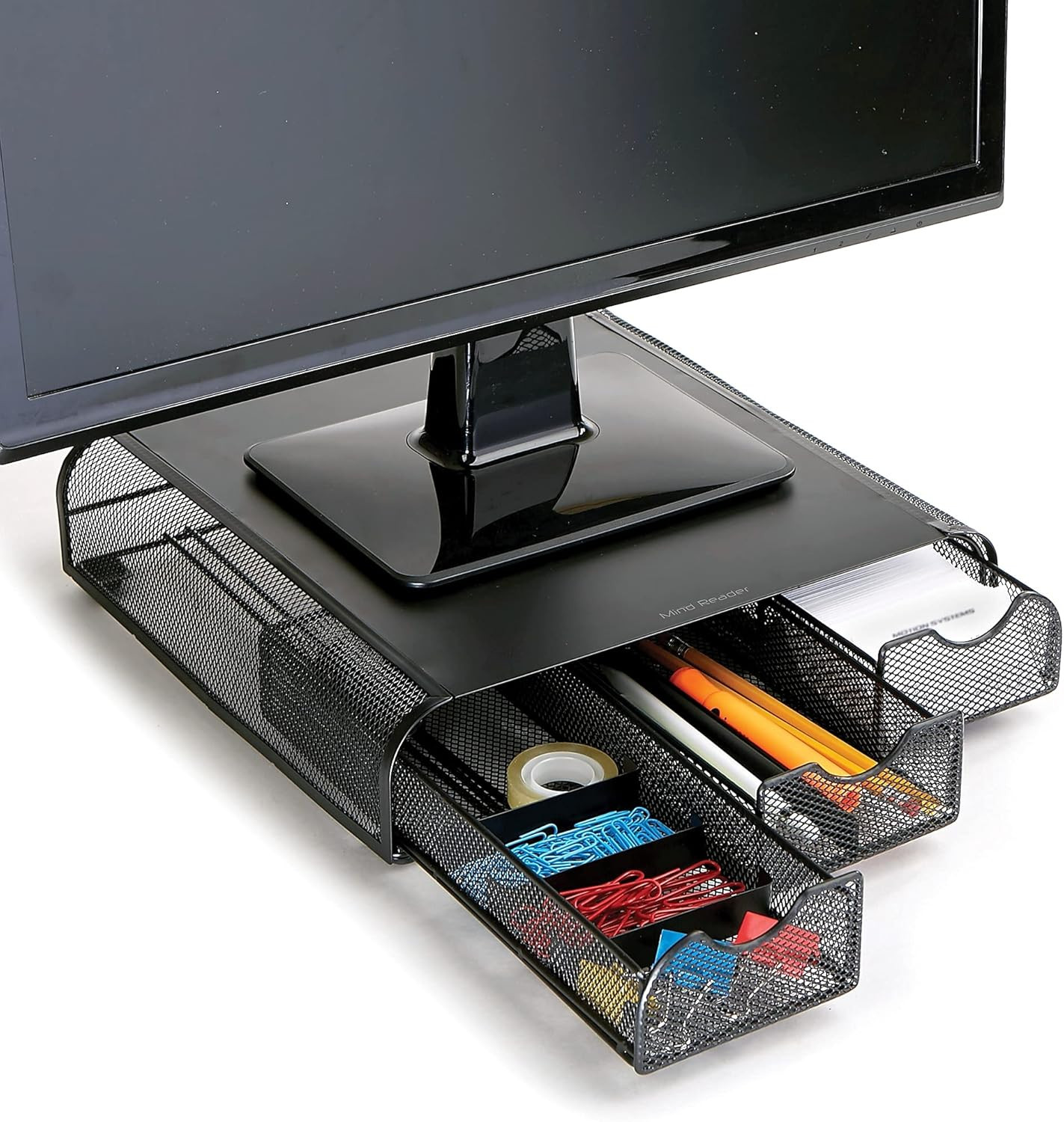 Monitor Stand, Ventilated Laptop Riser, Desktop Organizer, Storage, Metal Mesh,