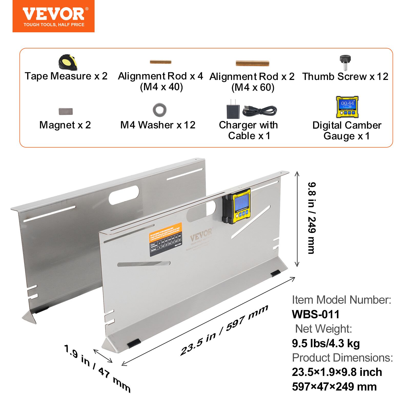 VEVOR Wheel Alignment Tool Camber/Caster/Toe Gauge Toe Plates Measuring Tapes
