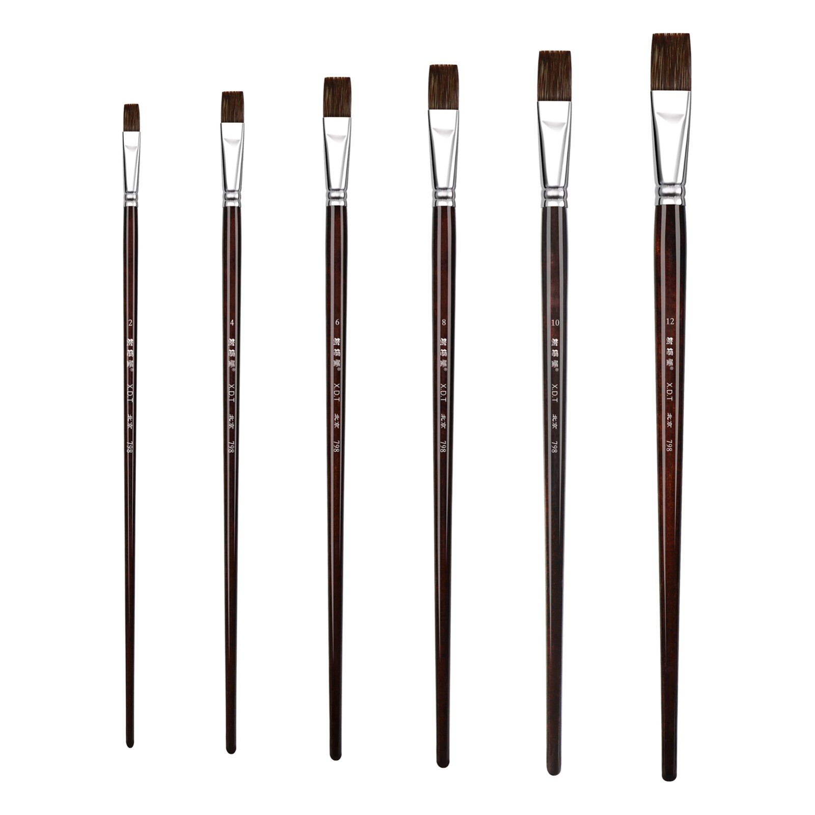 XDT#798 Bright Art Brush Set 6Pc #2#4#6#8#10#12 Ox Hair Acrylic Oil Watercolor