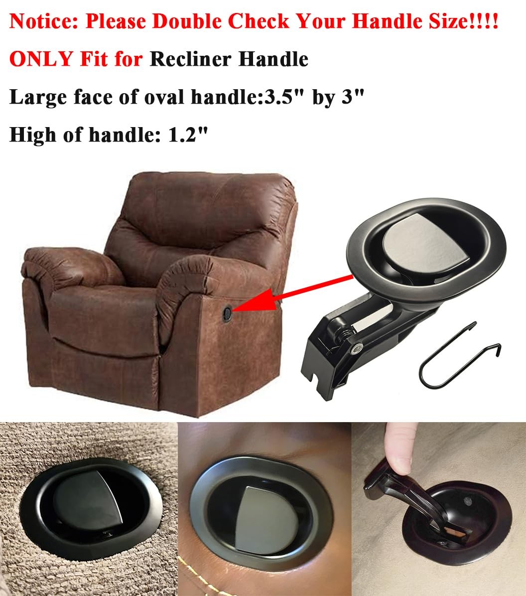 TeBeiDe Universal 3.5"Hx 3"W x 1.2"D, Black Recliner Pull Handle Replacement