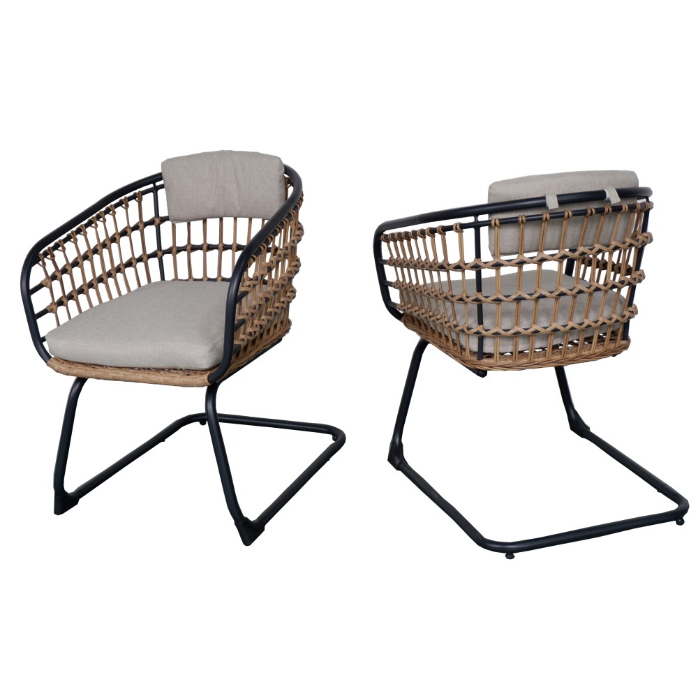 Weather Outdoor Wicker Dining Chairs Set of 2 Steel Frame Patio Furniture