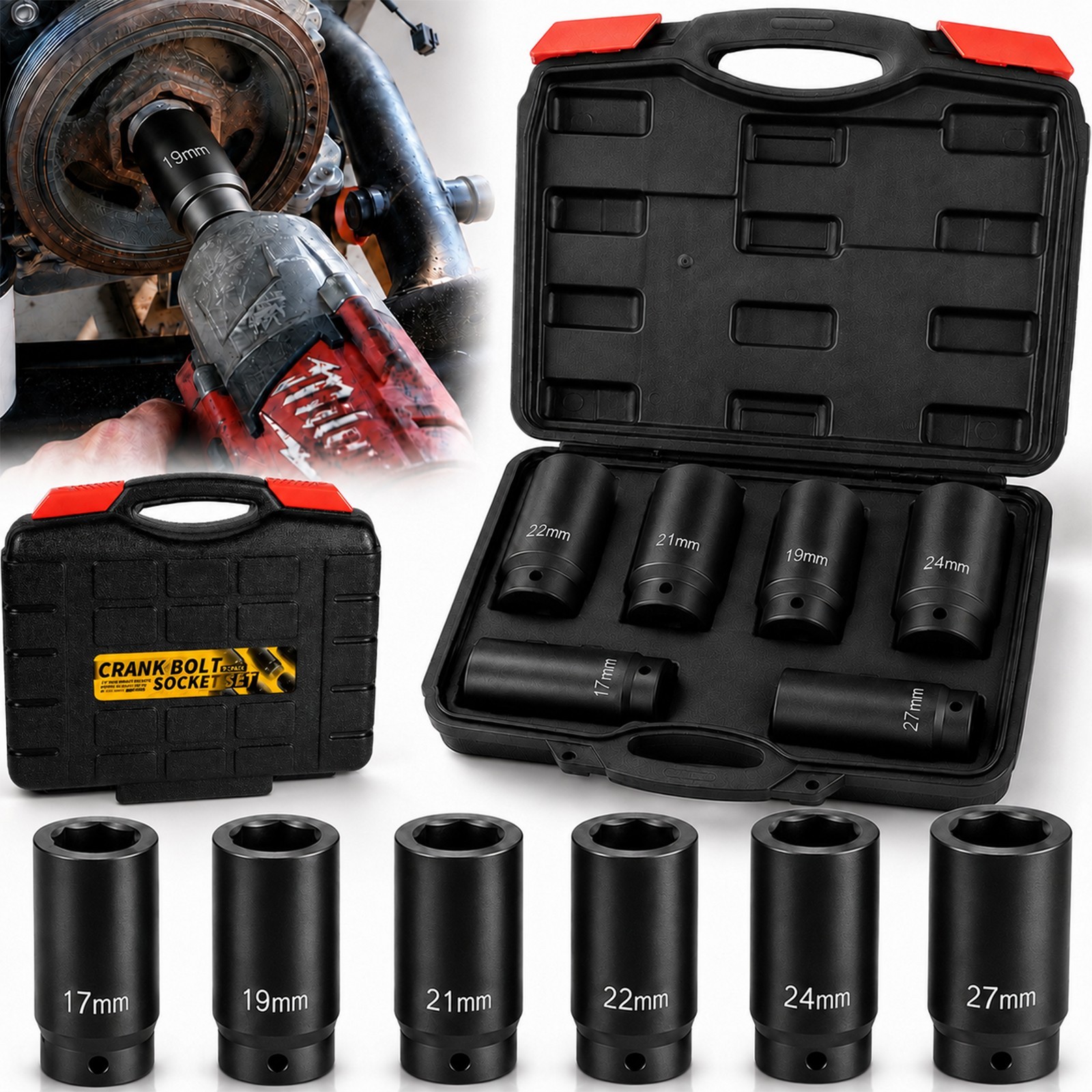 Weighted Crank Bolt Socket Set 17 19 21 22 24 27mm Harmonic Balancer Socket