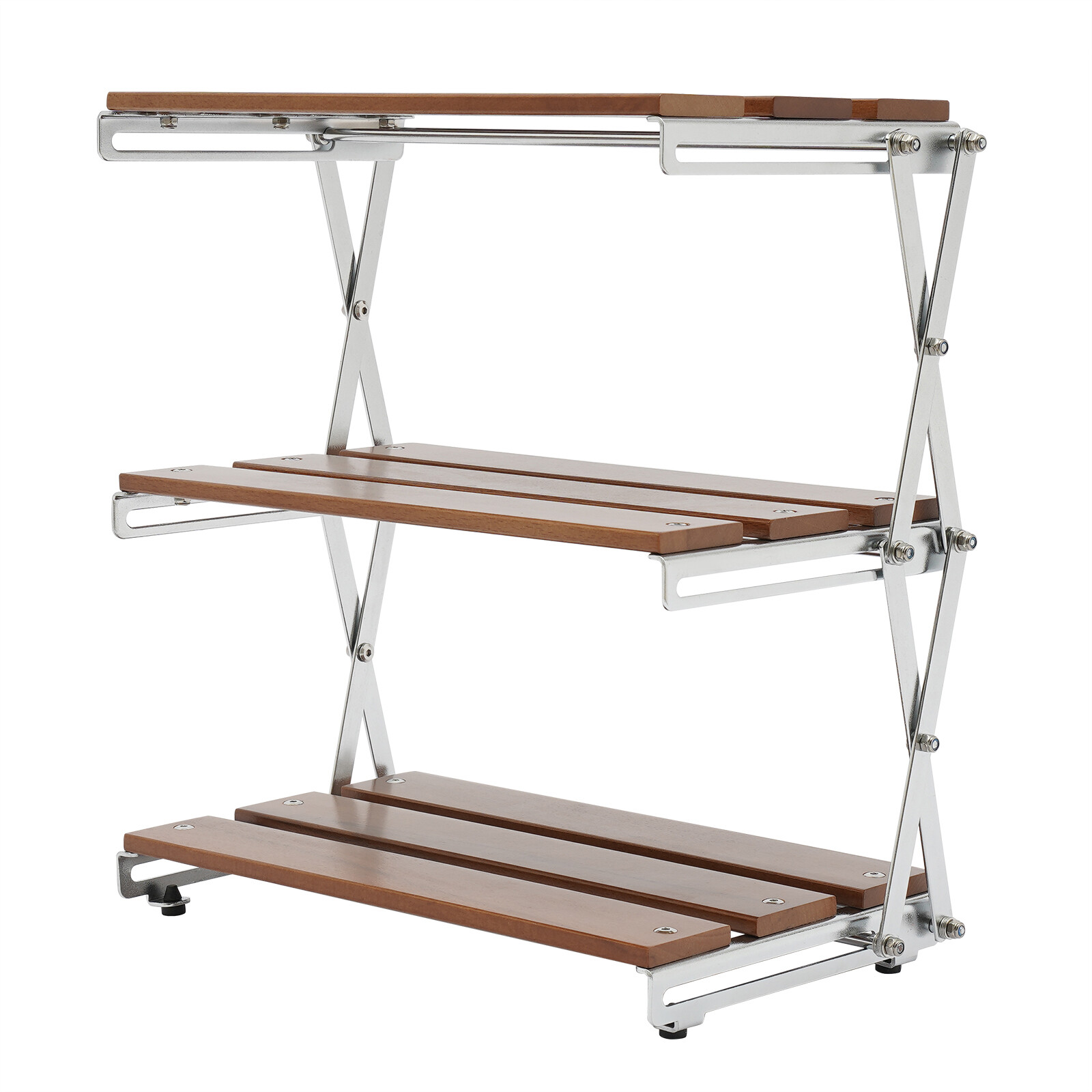 Camping Folding Storage Rack 3-Tier Natural Wood Desktop Organizing Rack