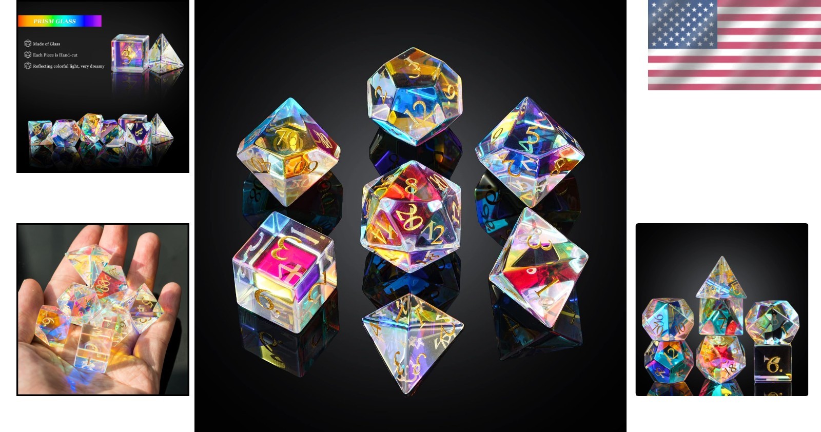 DND Dice Set in Gift Box - Rainbow Glass