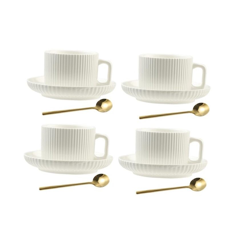8 Ounce Cappuccino Cups Set of 4, Latte Mugs with Saucers and 8OZ Set of 4