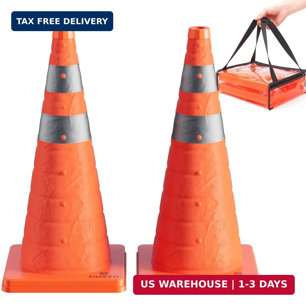 2 Pack 28 Inch Collapsible Traffic Safety Cones, Orange Pop Up Cones with Reflec