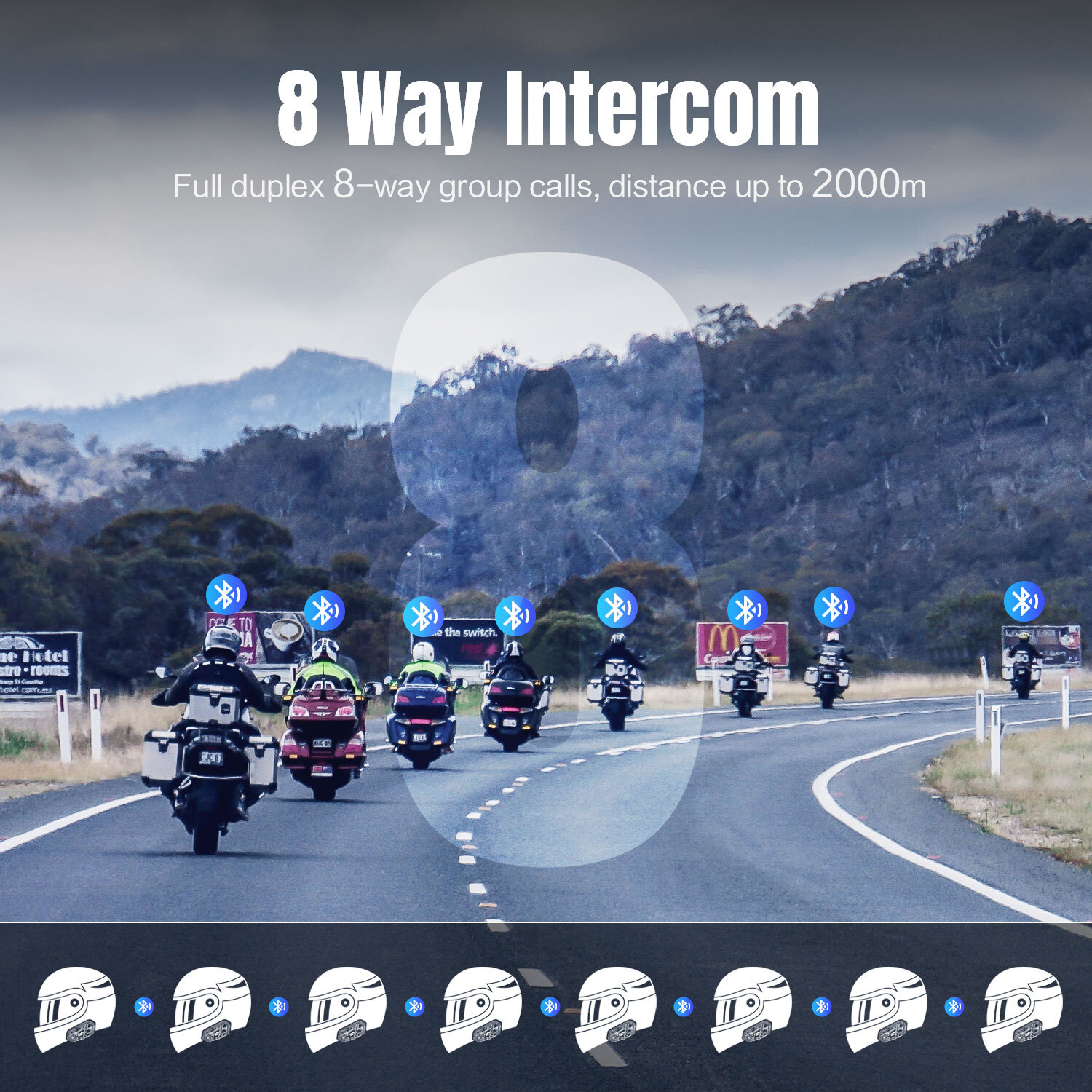 M1-S Pro Motorcycle Helmet Intercom Bluetooth Headset 8 Riders 2000m Interphone