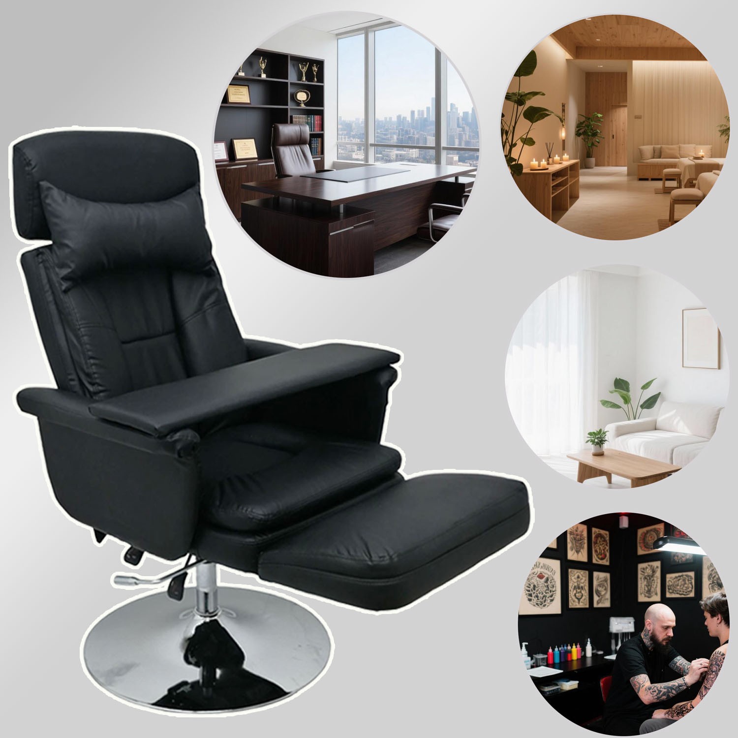 Black Premium Quality PU Air Pressure Chair High-end 90-175° w Three Adjusters