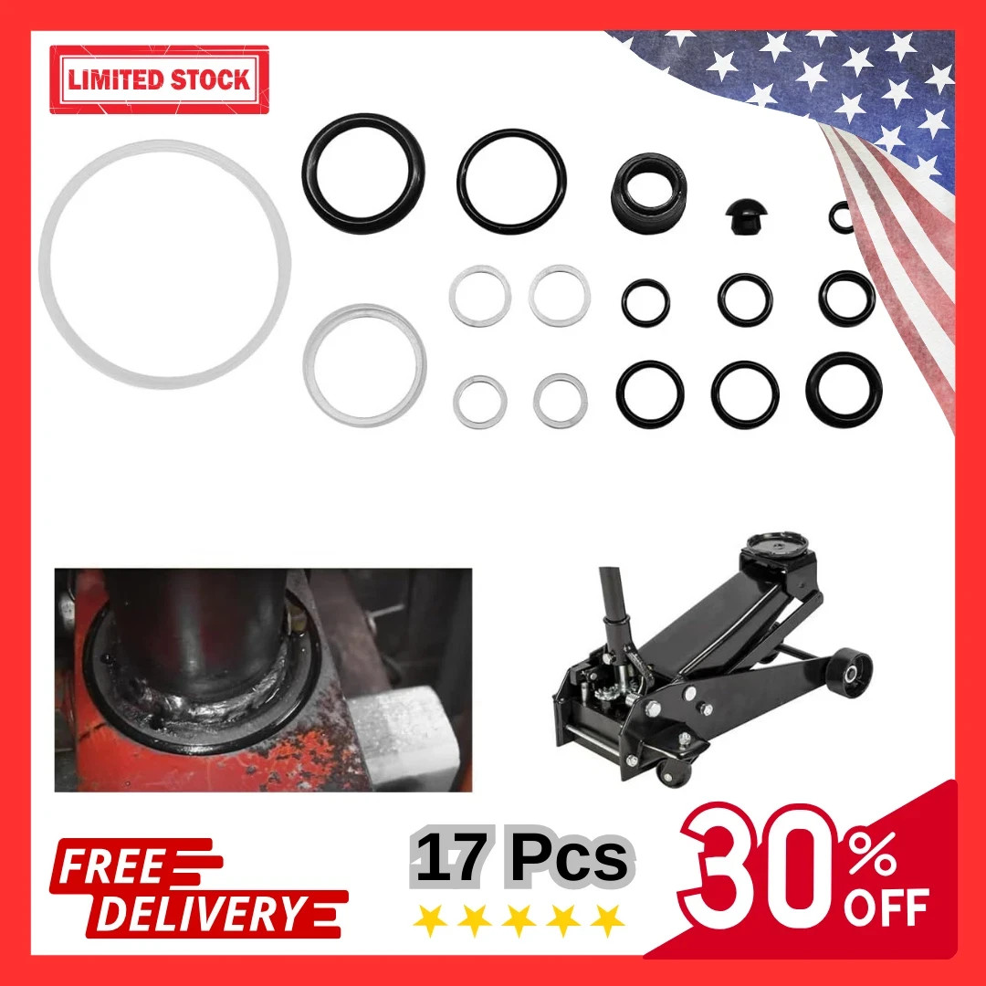 17PCS Floor Jack Seal Kit, 3 Ton Horizontal Hydraulic Jack O-Ring Seal with Oil