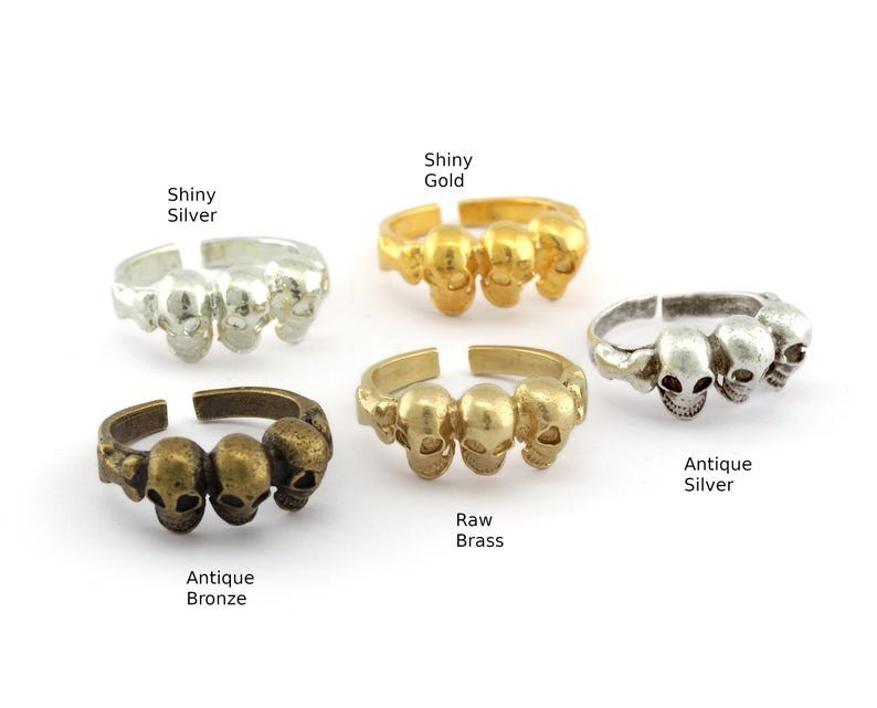 2 pcs Skull Adjustable Ring Raw brass Antique-Shiny Silver,Shiny Gold (8us) 2719