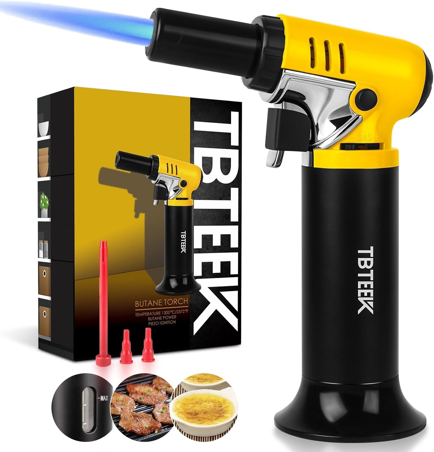 Tbteek Butane Torch with Fuel Gauge T907, One-Hand Operation Kitchen Torch Light