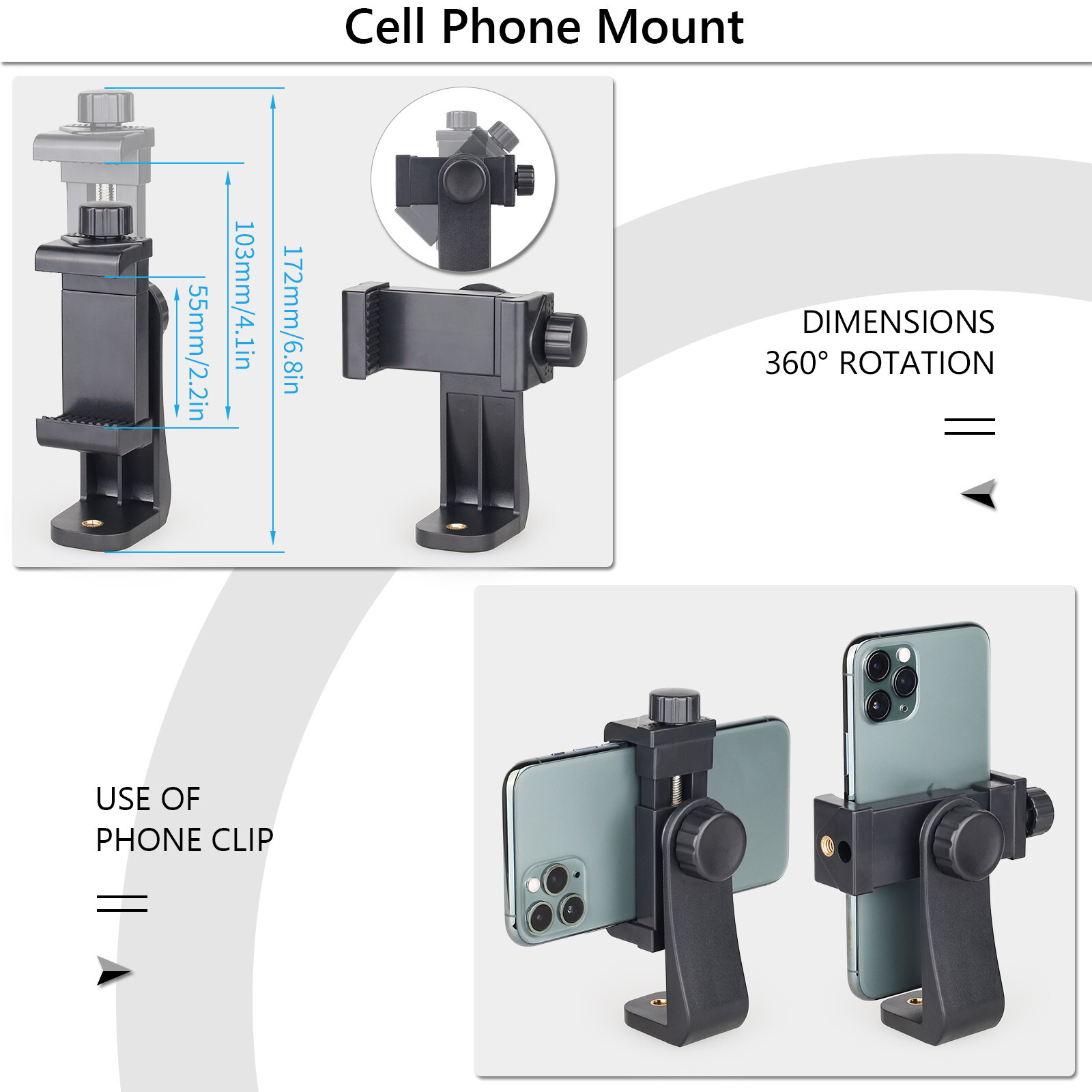 ARTCISE 360 Degree Rotatable Smartphone Holder Vertical Bracket with Ball Head