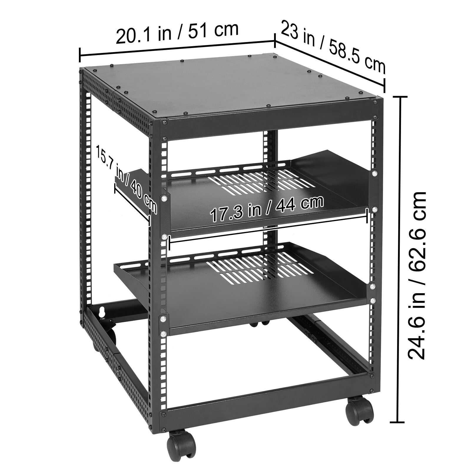 VEVOR 12U 4 Post Open Frame Server Rack Network Enclosure 15''-40'' Adjustable