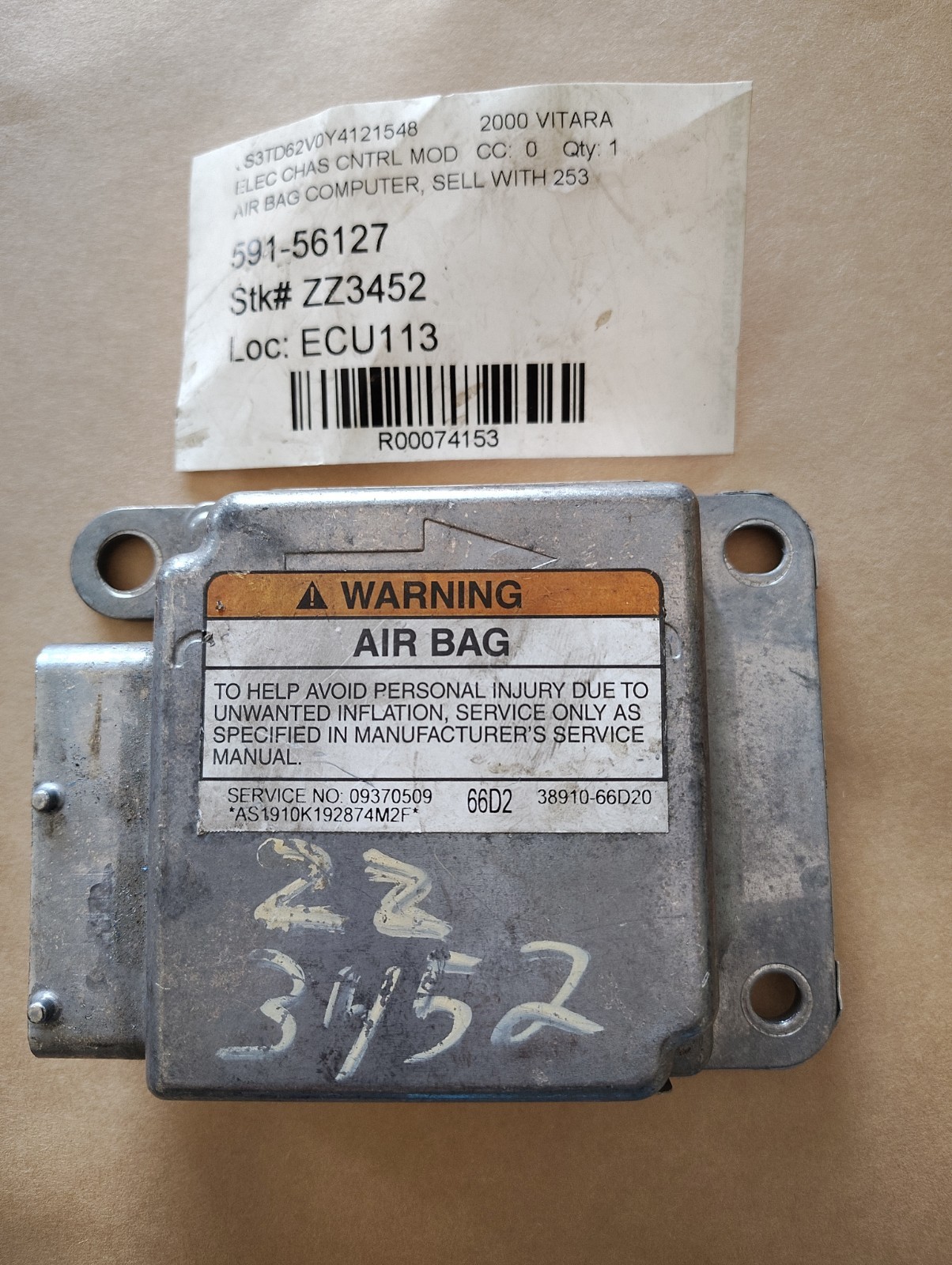 1999-05 Suzuki Vitara ELECTRONIC SRS BAG Control Module 38910-66D20