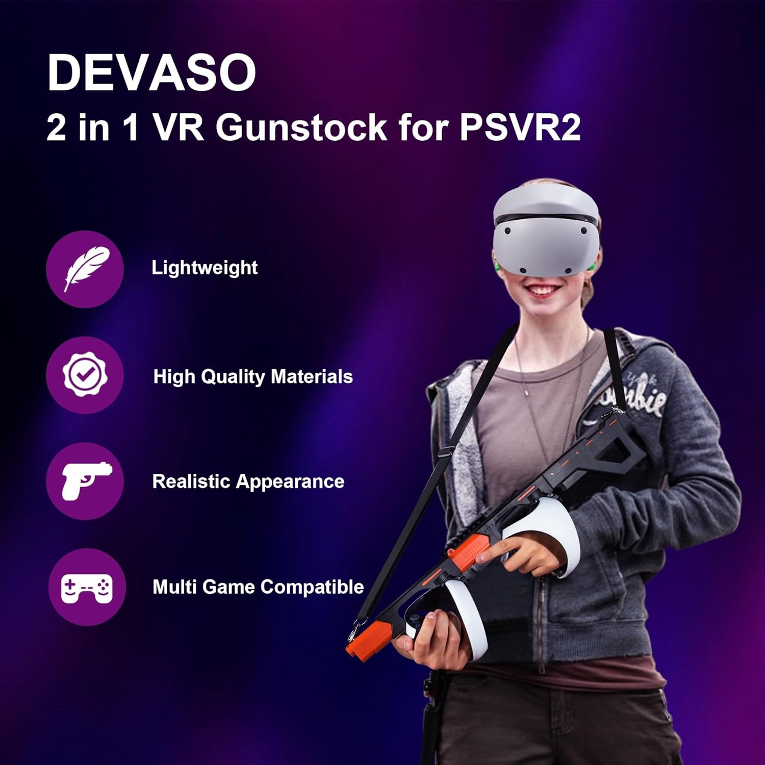 3-in-1 Magnetic VR Gun Stock Shooting Game Controller For PlayStation VR2