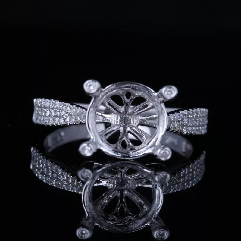 925 Sterling Silver 10mm Round shape Semi Mount Ring Floral Women Wedding Ring