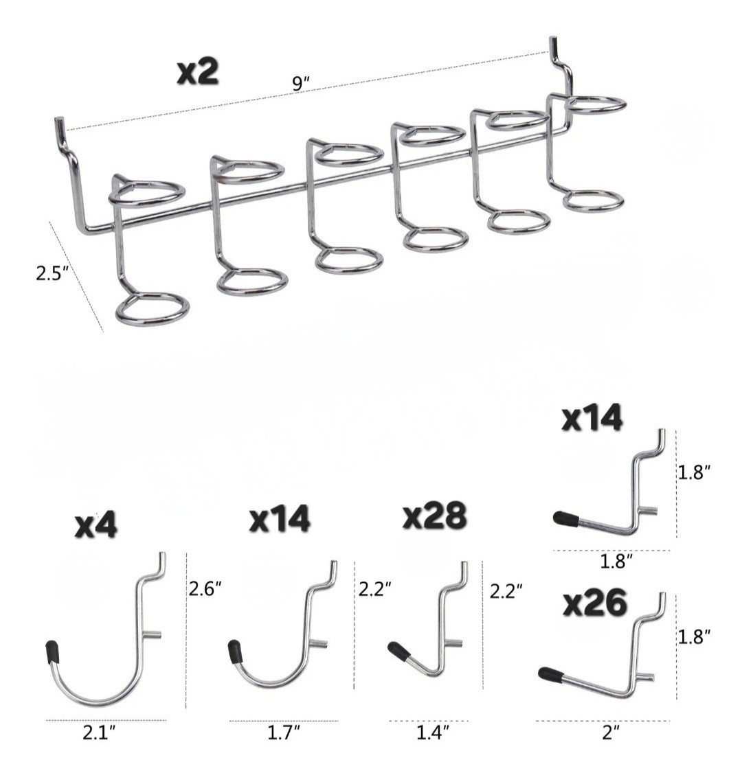 Falpro Pegboard Hooks Assorted 167 Pieces For 1/4" & 1/8" Pegboard Tool Silver