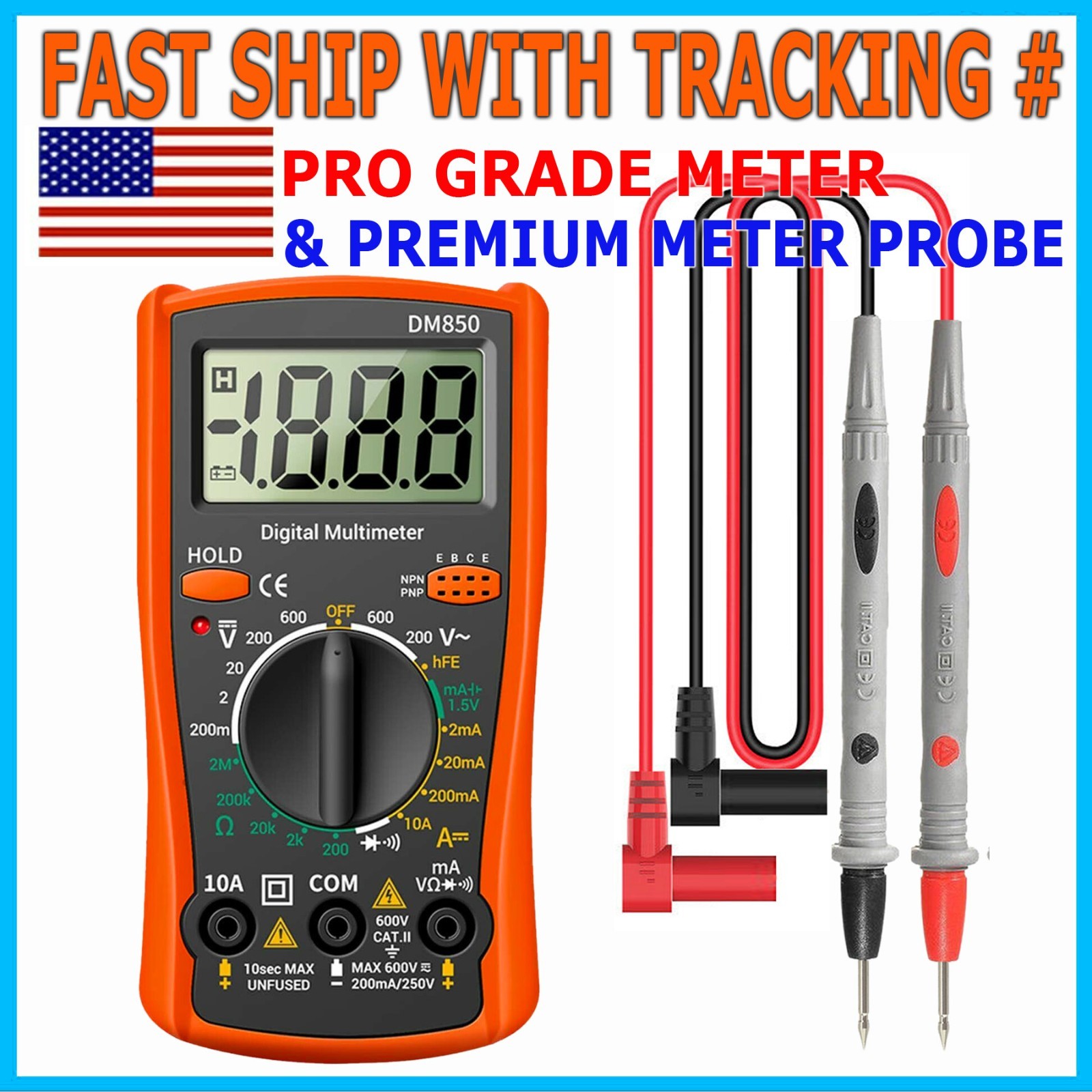 LCD Digital Multimeter AC DC Voltmeter Ammeter Ohmmeter Volt Tester Meter Leads