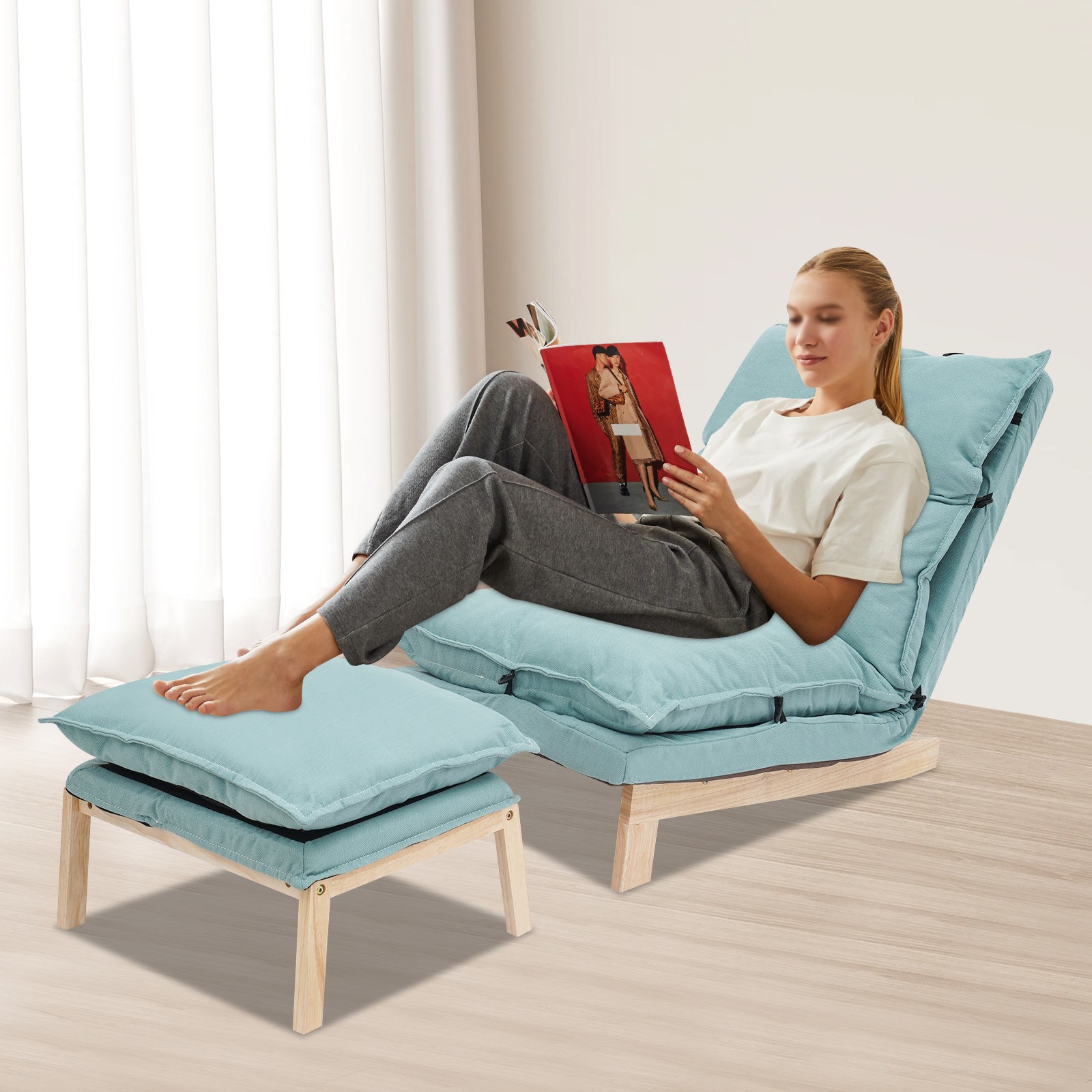 Leisure Balcony Adjustable Recliner Green Single Lazy Sofa Lounge Chair