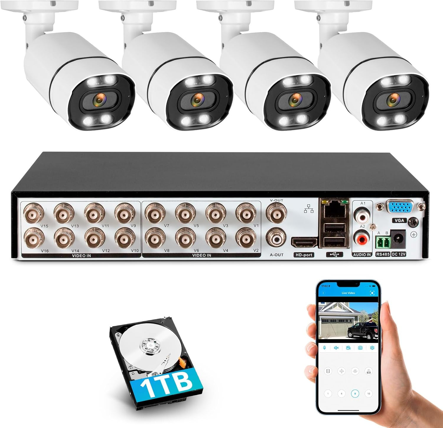 16 Channel 16CH Security Camera System DVR Recorder Surveillance 5MP Cameras