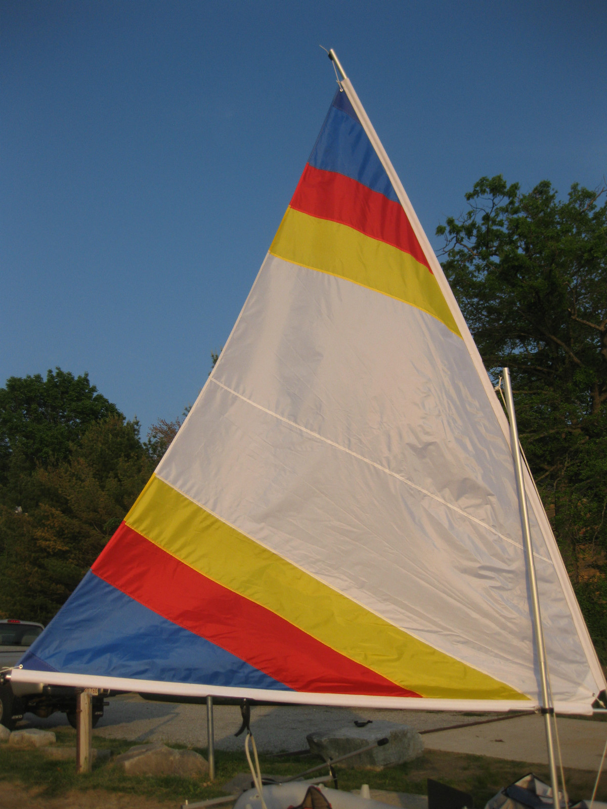Sail for Super Snark & Sea Snark. 45 SF - White with Rainbow Stripes - Sail Only