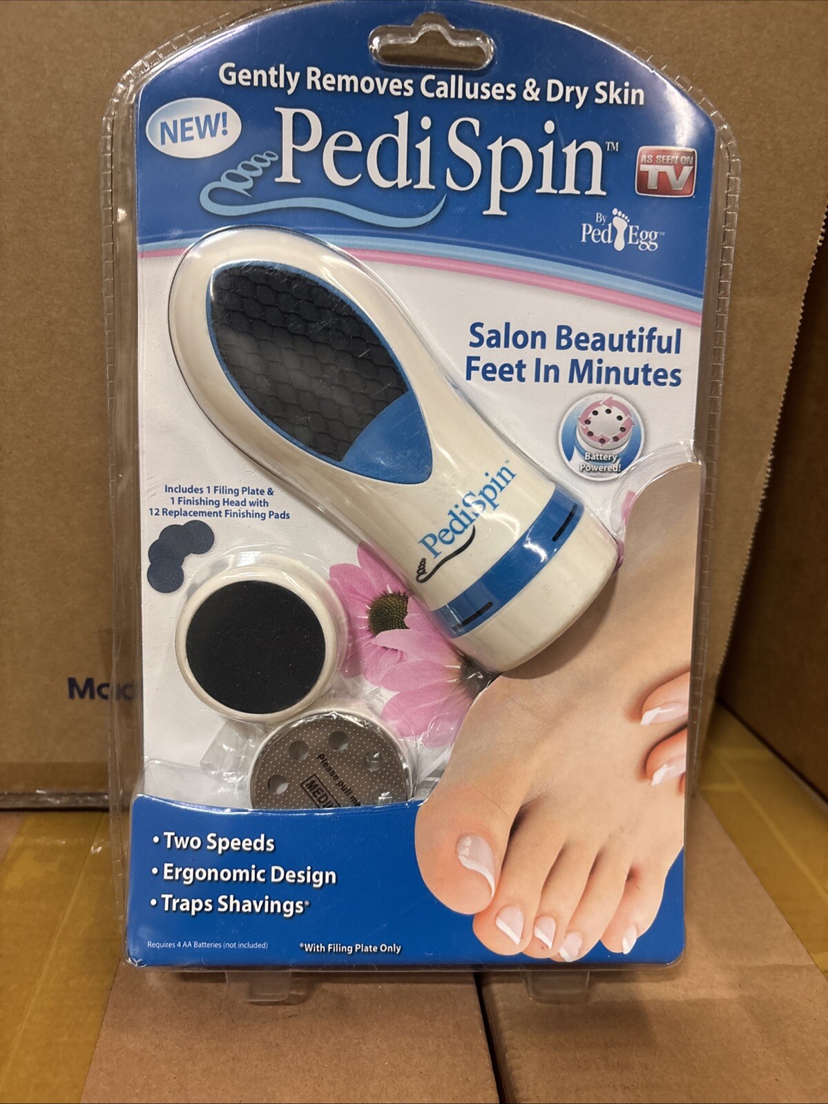 Pedi Spin By Ped Egg Callus and Dry Skin Remover Traps Shavings Two Speeds