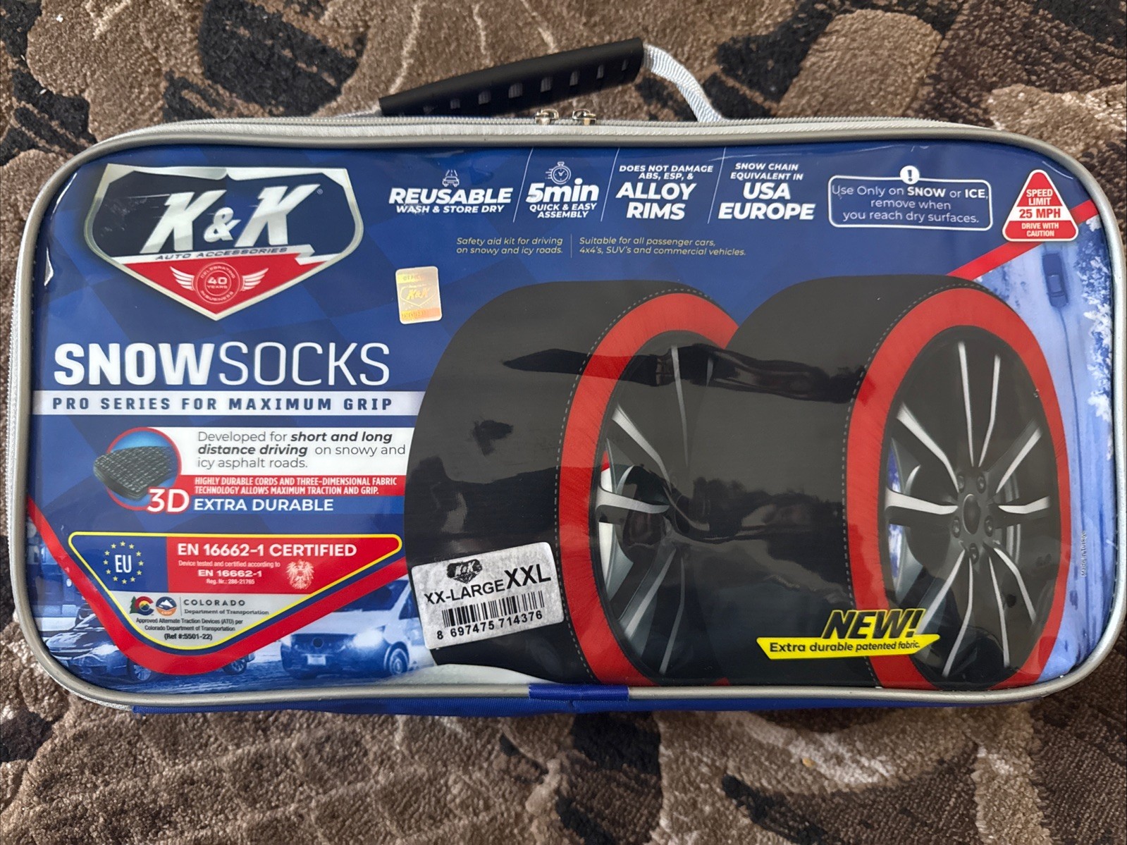 K&K Automotive Snow Socks for Tires -  Alternative Traction Device XXL