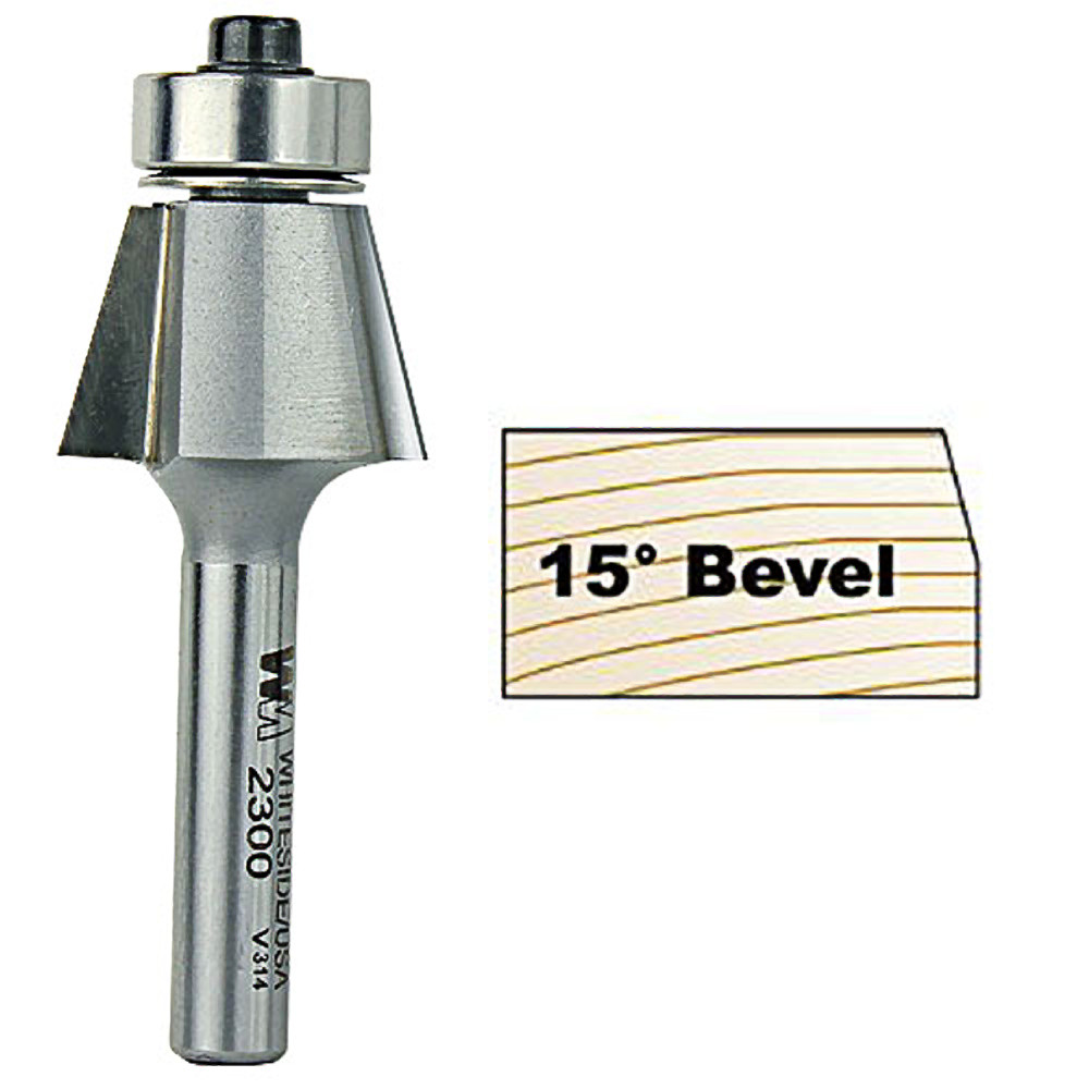 Whiteside 15 deg. Edge Bevel Bit, 1/4 in. SH x 1/2 in. CL x 1/2 in. CH