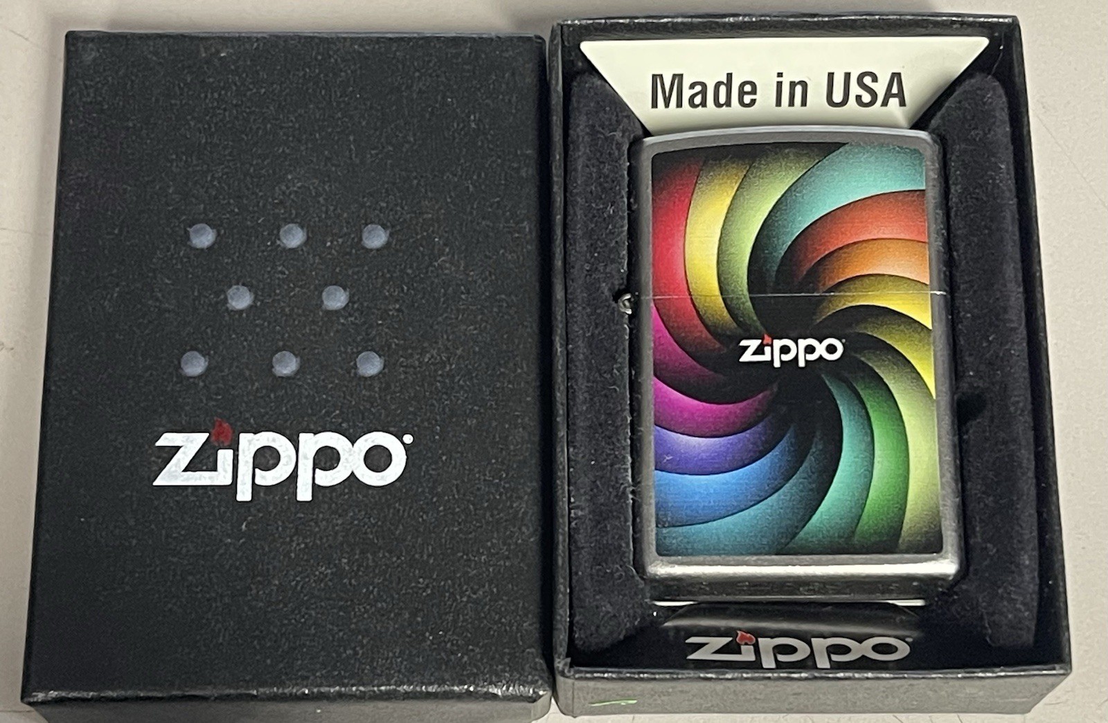 ZIPPO 2016 RAINBOW DESIGN ZIPPO LOGO SATIN CHROME LIGHTER SEALED IN BOX 763