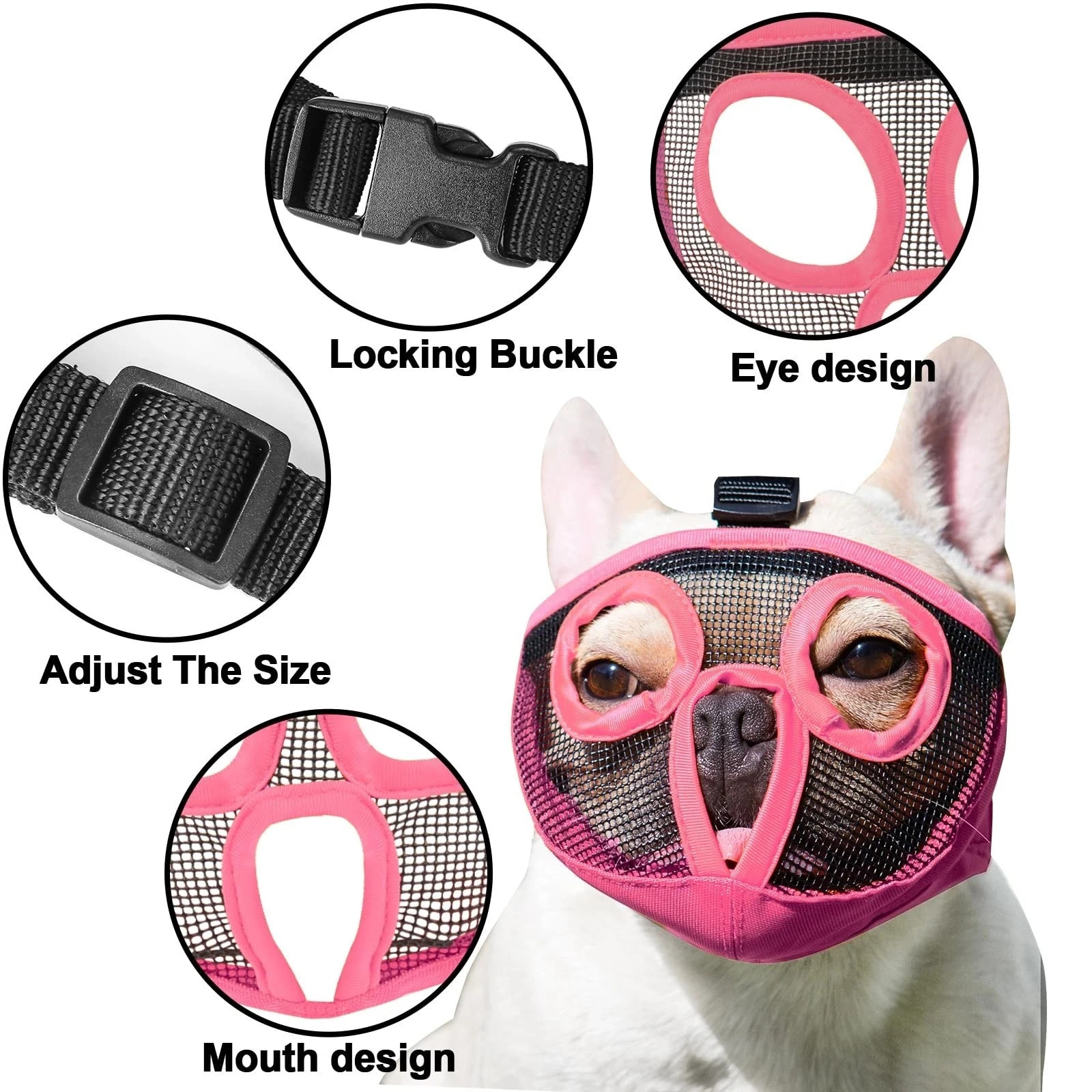 Short Snout Dog Muzzles- Adjustable Breathable Mesh Bulldog Muzzle for Biting...